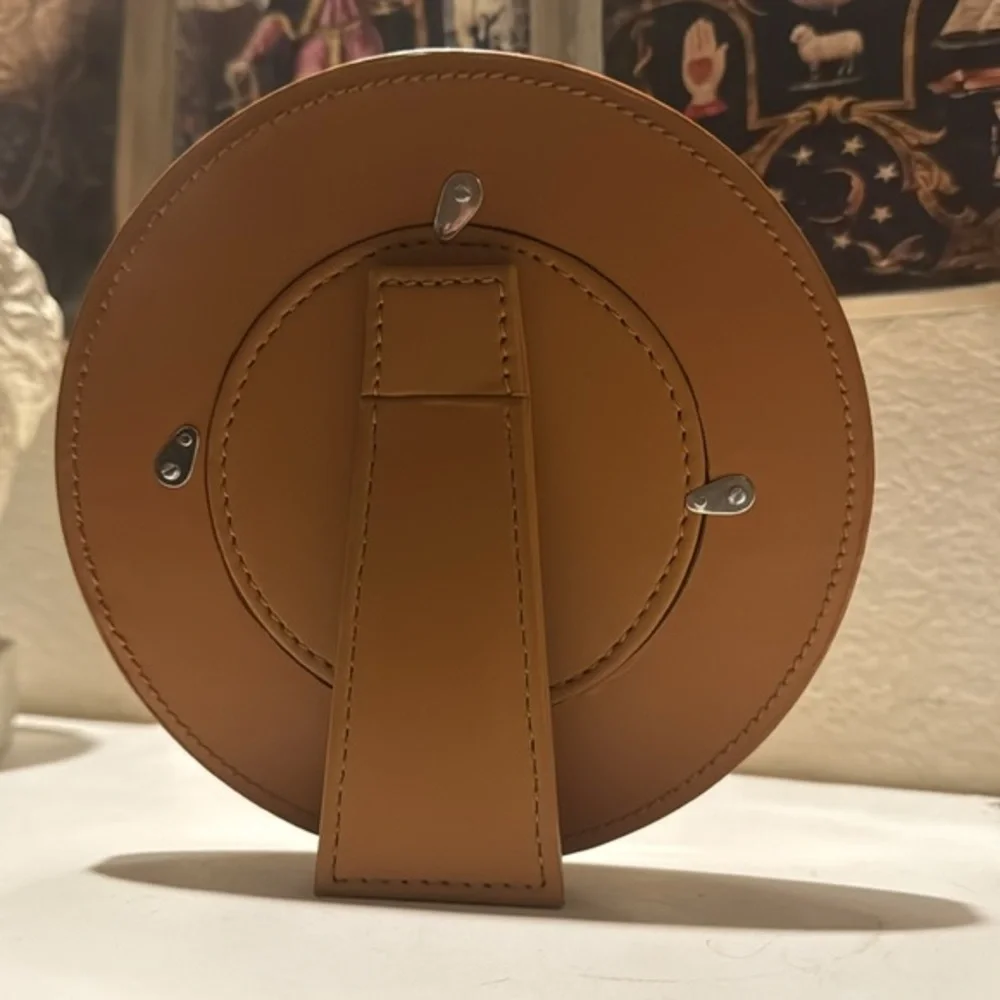 Lazy Susan Handcrafted Genuine Leather‎ Mustard Yellow Frame 3.5” New